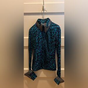 🐴 Western Pleasure Leopard Print Horse Show Shirt XS or Youth L Blue Purple